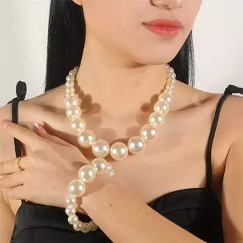 Artificial Pearls Necklace Earrings Bracelet Simple Exaggerated Imitation Pearl Necklaces for Women Fashion 3pcs/set Bridal Jewelry GZW