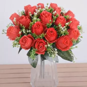 Artificial Peony Flowers Bouquet Red Rose Eucalyptus Leaves Wedding Decoration Peony Fake Flower For Party Home Decor Outdoor 1pc