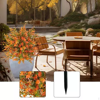 Artificial Plants Garden Stake, Autumn Flowers Eucalyle Fall Decoration Faux Shrub for