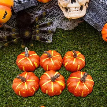Artificial Pumpkins Fake Foam Pumpkin Lifelike Party Supplies Ornament Orange for Fall Thanksgiving 6 Piece