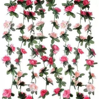 Artificial Rose Vine Hanging Pink Red Yellow Silk Flowers High Quality Fake Leaf DIY For Home Wedding Party Garden Decoration