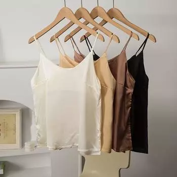 Artificial Silk Camisole Vest Bottoming Inner Wear Blouse Satin Shallow coffee F