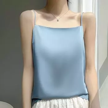 Artificial Silk Camisole Vest Women s Inner White Beauty Back Acetate Tops Satin Summer Small Suit Mulberry Silk Bottoming Shirt Cardamom Blue [collar]] L