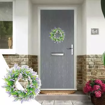 Artificial Wildflower Spring Wreath 15.7 Inch Faux Lavender Daisies Wildflowers Summer Wreath Springtime Party Decor Wreath 40cm