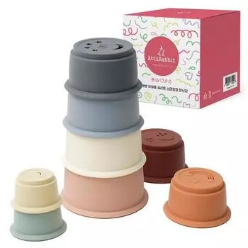 ArtiRabbit Toddler Silicone Stacking Cup Набор игрушек для складывания чашек, 1 комплект, овсяно-коричневый, Корейские товары для детей