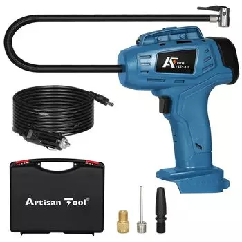 Artisan Tools Перезаряжаемый воздушный компрессор Функция автоматической остановки Электрический насос для шин автомобиля Насос для велосипеда и небольших поплавков Мощность Cigar Power синий