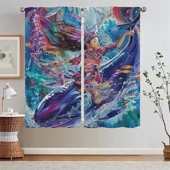 Artist Carey Chen Curtains for Kitchen Curtains 2 Pieces Window Modern Home Decoration Blackout Curtain Living Room Curls Blinds W50xH70cmx2pcs-CL