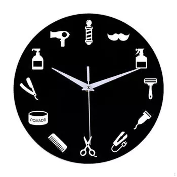 Художественный дизайн настенных часов с инструментами парикмахера, подходящий для декора класса и спальни чёрный