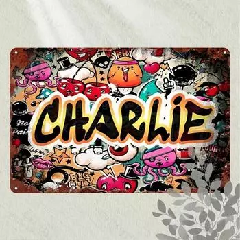 Artistic Metal Sign with Charlie Theme, 1pc Aluminum. Waterproof Wall Hanging Decor for Home, and Various Commercial Spaces. 20x30cm белый