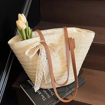 Artistic Seaside and Beach Straw Woven Single-shoulder Bag for Women Large-capacity Commuter Versatile Vegetable Basket Tote Bag хаки