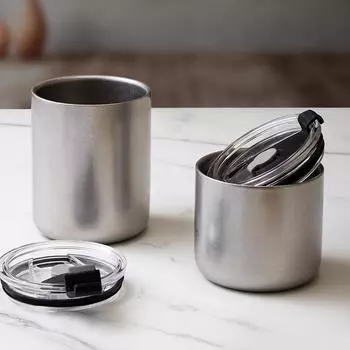 Artistic Vacuum Tumbler – 304 Stainless Steel, Double-Wall Ice Cold Cup w/ Straw & Sip Lid, for Coffee, Beer & Travel 230mL серый