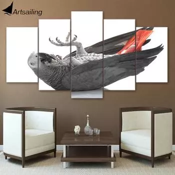 ArtSailing Wall Art Серый попугай Холст Картина 5 шт. HD печать Плакаты с когтями и лапами птиц и принты, холст, домашний декор CU-2173C 20x35cm*2 20x45cm*2 20x55cm*1