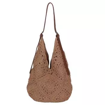 Artsy Cut Out Woven Bag Women s Summer Large Capacity Work Clothing Shoulder Tote Bag Seaside Holiday Crossbody Beach Bag Khaki