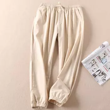 Artsy D492 Spring and Summer New Loose Thin Casual Pants Beige 3XL
