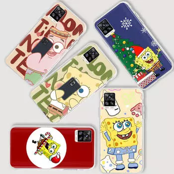 AS15 милый Губка Боб прозрачный чехол для Samsung A04 A14 A23 A34 A54 M23 M33 M52 M53 Realme 10 9 C30S C35 C55 VIVO Y02 Y21 Y33S Y51 X80 V25 крышка Infinix Hot 11S бездна