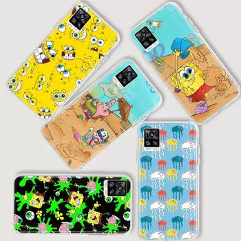 AS16 Забавный Губка Боб Прозрачный чехол для Samsung A04 A14 A23 A34 A54 M23 M33 M52 M53 Realme 10 9 C30S C35 C55 VIVO Y02 Y21 Y33S Y51 X80 V25 Чехол Infinix Hot 9 Play зелёный
