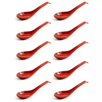 Asahi Kouyo Renge Spoon, Vermilion, Set of 10, 6.1 inches (15.5 cm), Made in Japan, Snagged Edges for Commercial Use