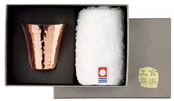 Asahi Pure Copper Cold Sake Cup 65ml Imabari Towel 2PC Set Gift Package Specifications &