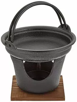 Asahi QSK41 Iron Southern Sukiyaki Pot Stove Set, Cast Iron/Wooden Base: Natural Wood, Japan