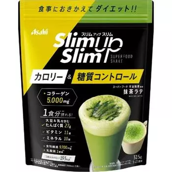 Asahi Slim Up Slim Enzyme + Superfood Shake Зеленый чай Латте 315 г Напитки и коктейли Заменители пищи Напитки и коктейли 1 set