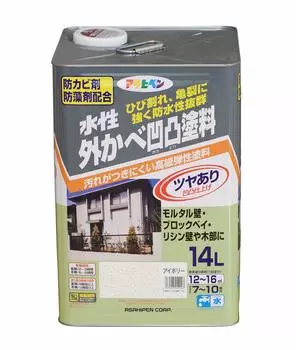 Asahipen Внешняя стена Неровная Внешняя стена Неровная Эластичная Плесень Водоросли Сделано в Японии Краска, Краска на водной основе, 14 л, Цвет слоновой кости, Краска на водной основе, Краска, слоновая кость