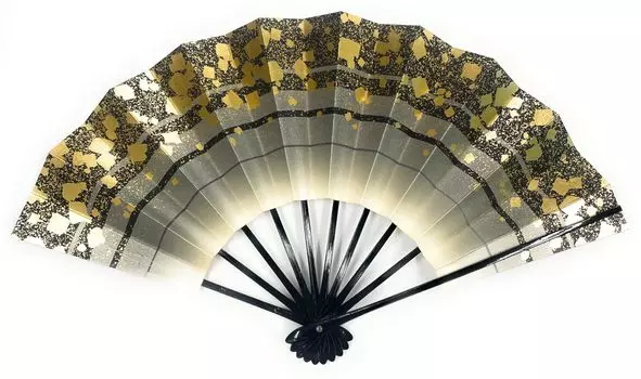 Asakusa Kimono City pebble pattern on black gray blurred black 9 cm 5 minutes in Kyoto folding training stage Maisen, ground, painted, [Made Japan]