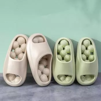 Asgard Летние новые массажные тапочки для женщин 2025 года, модная толстая подошва, нескользящая пляжная обувь, комфортные мягкие облачные домашние сандалии 35-36&CHINA бежевый