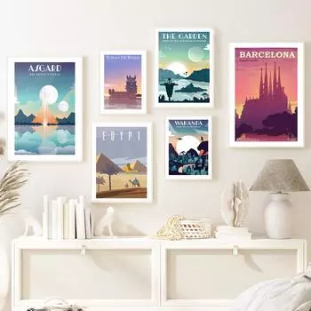 Асгард Ваканда Египетский сад Барселона Абстрактные скандинавские настенные художественные постеры и принты, картины на холсте, картины для декора гостиной 21*30cm