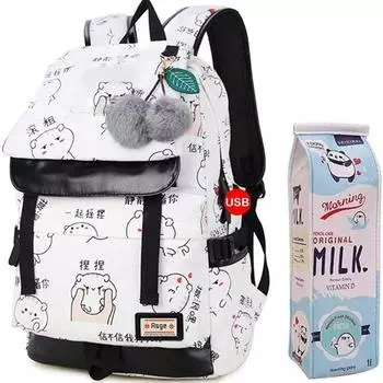 Asge женская модная школьная сумка Kawaii рюкзак с принтом для девочек повседневный водонепроницаемый рюкзак школьный подростковый рюкзак белый