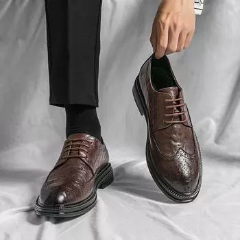 Модные туфли из микрофибры и кожи, повседневные, цельнокроеные, с круглым носком, на шнуровке, для деловых и свадебных платьев для мужчин 38 чёрный