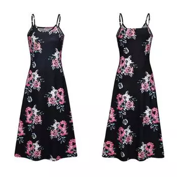 Ashley Woman Женщины V-образным вырезом Регулируемые ремни с принтом хризантемы Большой подол Длинное платье на бретельках XXXXL