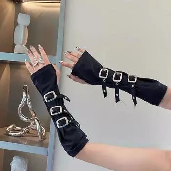Asian Culture Metal Buckle Strap Oversleeve Dark Punk Millennium Sexy Wristband Secondary Cos Comic Show Gloves Cool Black Metal Button Cuff