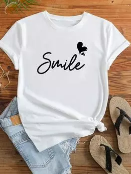 (Азиатский размер) Одежда, милый стиль, трендовая повседневная футболка с буквенным принтом, женская футболка с коротким рукавом и модным принтом, женская футболка, женские футболки с графикой S
