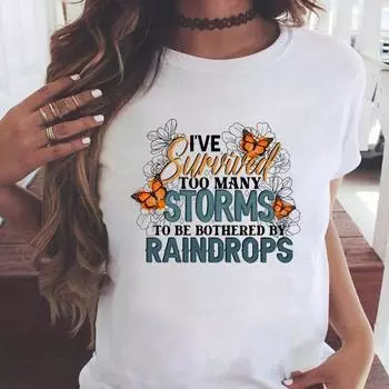 (Asian Size) Graphic Tee Casual T Clothing Print Female Butterfly Letter Cute Style Casual Women s Top Fashion Short Sleeve T-shirt S