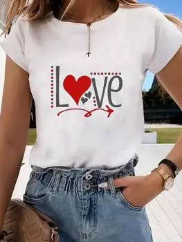 (Азиатский размер) Футболка с графическим принтом T Clothing Love Watercolor 90s Trend Casual Fashion Print Женская повседневная женская футболка с коротким рукавом S