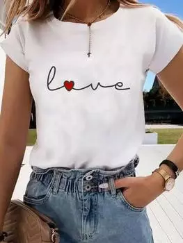 (Asian Size) Graphic Tee T Love Letter Cute Trend Style Clothing Casual Fashion Print Female Casual Women s Top Lady Short Sleeve T-shirt S