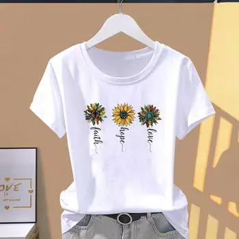 (Asian Size) Graphic Tee T Shirt Clothing Flower Letter Trend Style Lady Casual Fashion Print Female Casual Women s Top Short Sleeve T-shirts S