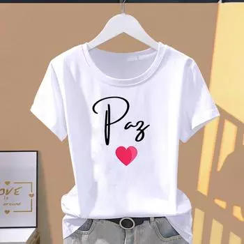 (Asian Size) Graphic Tee T Shirt Letter Love Heart Trend Clothing Lady Casual Fashion Print Female Casual Women s Top Short Sleeve T-shirts S