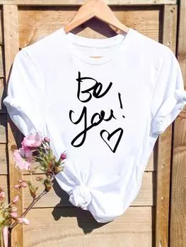 (Азиатский размер) Футболка с графическим принтом Love Heart Letter Trend Lovely Clothing Женская повседневная модная принтованная женская повседневная футболка с коротким рукавом S