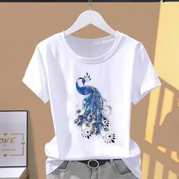 (Азиатский размер) Футболки с коротким рукавом Футболка Повседневная модная принтовая женская Милая Милая повседневная женская футболка с графическим принтом в стиле 90-х S