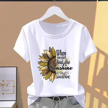 (Asian Size) Short Sleeve T-shirts T Clothing Casual Fashion Flower Letter Style Cute Print Female Casual Women s Top Graphic Tee S