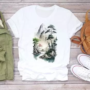 (Азиатский размер) Футболка, верхняя одежда, повседневная картина, прекрасный стиль, тренд, модная футболка с короткими рукавами, женская футболка с принтом, женская футболка с графикой S