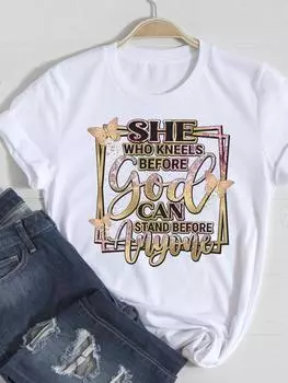 (Азиатский размер) Женская футболка Faith Style Trend Одежда 90-х годов Повседневная модная женская футболка с коротким рукавом с принтом Женские футболки с графикой S