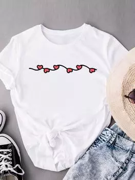 (Азиатский размер) Женская футболка Love Letter Valentine Trend Одежда Повседневная модная женская футболка с коротким рукавом с принтом Женские футболки с графикой S