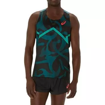 Asics All Over Print Round Neck Tank Top Men Tops Blue 2091A739-412 L