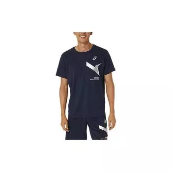 Asics Футболка с коротким рукавом и круглым вырезом Alphabetic, топы унисекс, синяя 2031E555-400 L