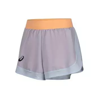Asics Color Block Printed Logo Two-In-One Sports Shorts Women shorts Light-Purple Orange 2042A253-503 S