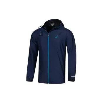 Asics Дышащая мужская куртка с капюшоном и застежкой-молнией, длинный рукав, темно-синяя 2011C330-400 L