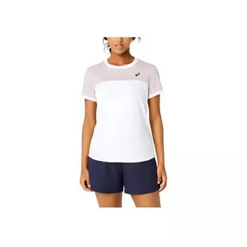 Asics Футболка Court Ss Top, удобная, мягкая, дышащая, с коротким рукавом, женская, цвет белый, розовый 2042A262-108 M