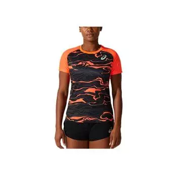 Asics Градиентный дизайн влагоотводящая дышащая круглая горловина короткий рукав спортивная рубашка женские топы оранжевый 2092A272-705 XL